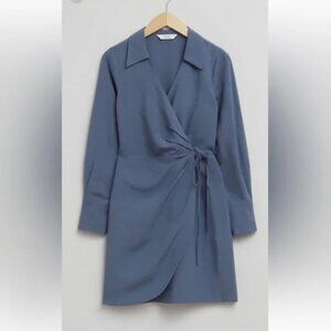 & Other Stories - Stockholm Atelier Blue Linen Mini Wrap Dress. Size 12